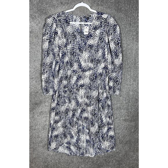 Express Dress Womens Size XL Blue Animal Print Hi Low Long Sleeve V-Neck Keyhole - Picture 1 of 10